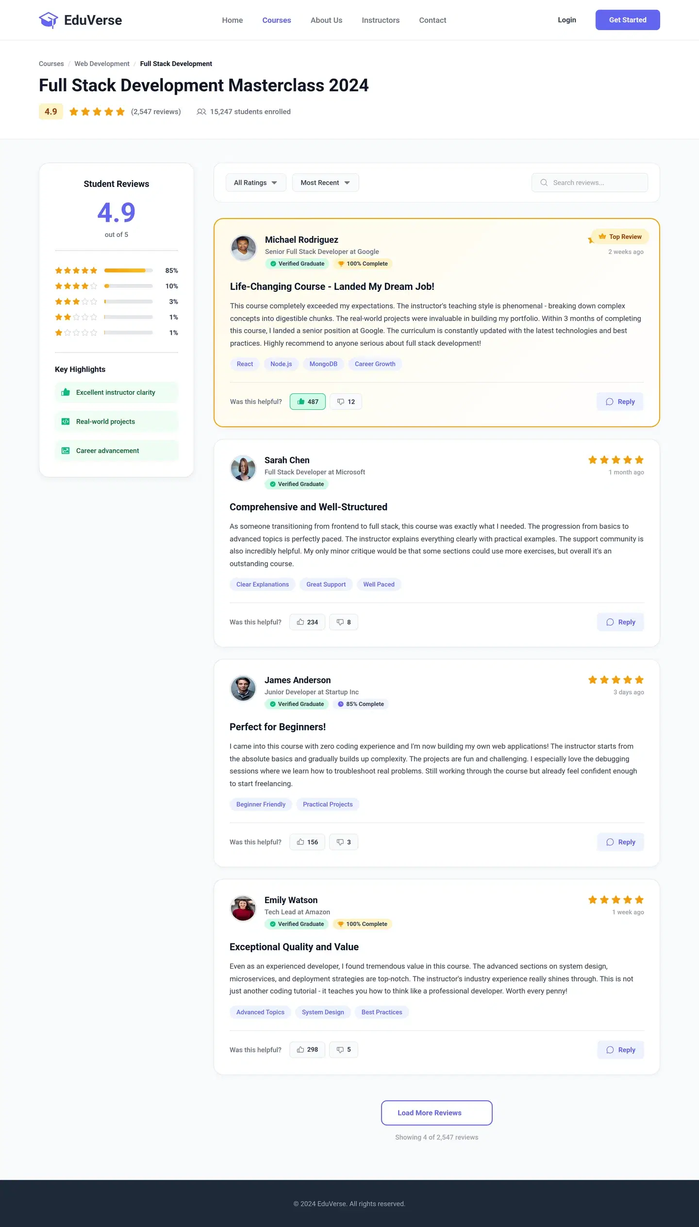 Full Stack Developer Testimonials Section — full portfolio & personal design generated with Fluvara AI in Figma