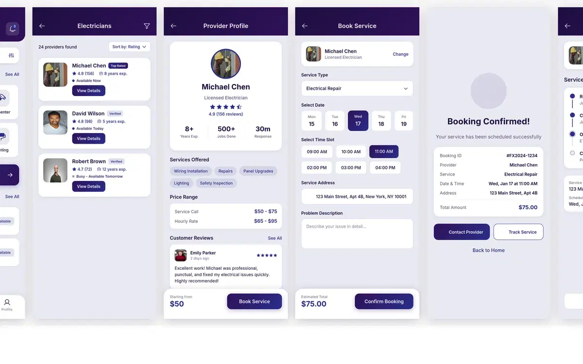 Service Booking App Notifications And Reviews — UI design generated in Figma with AI