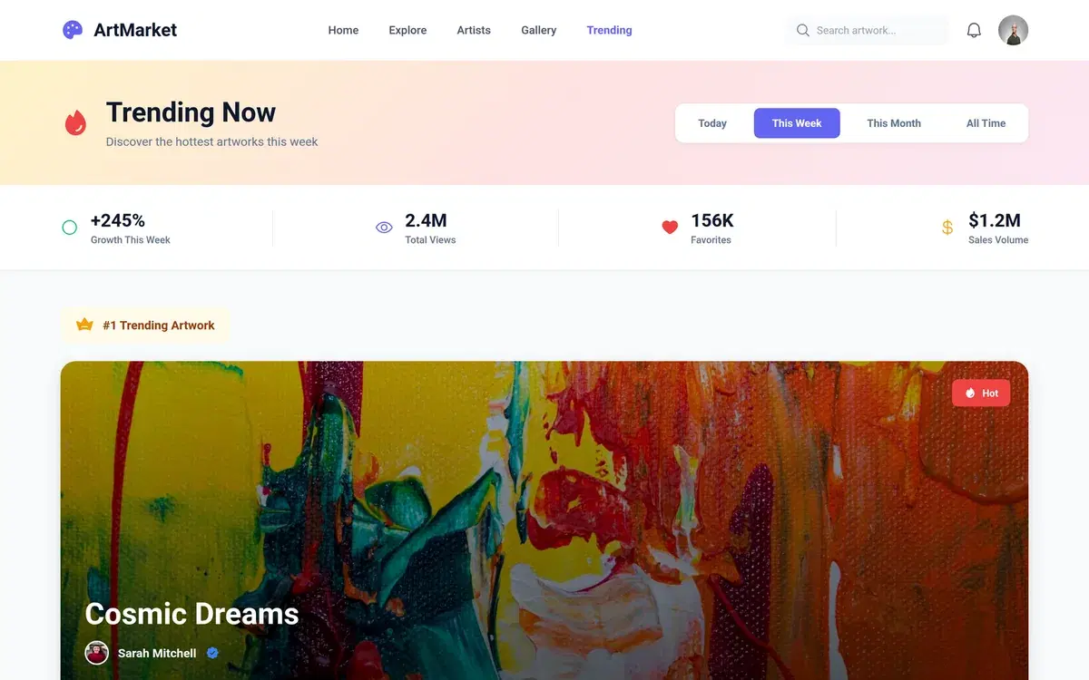 Art Marketplace Website With Bidding System — UI design generated in Figma with AI