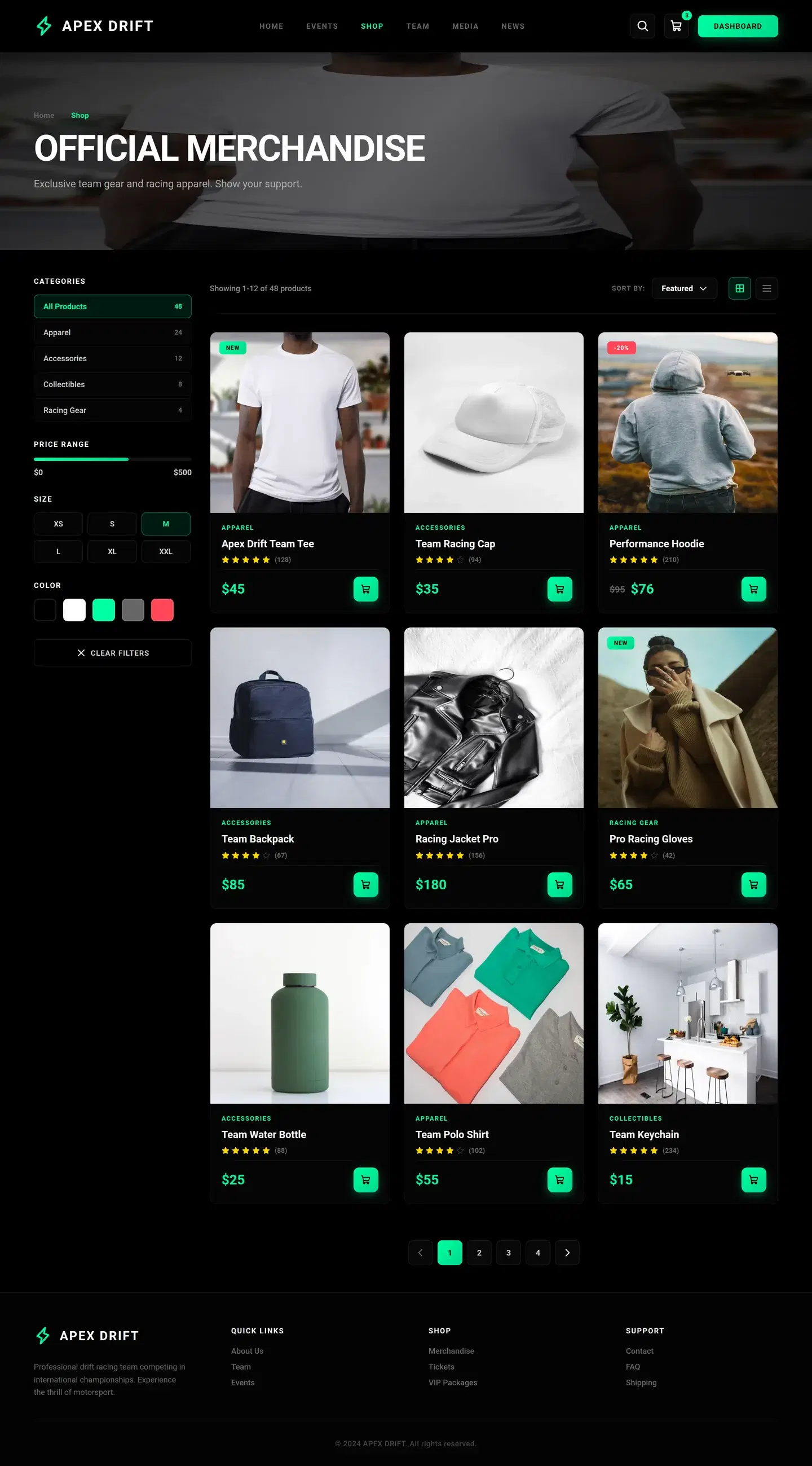 Motorsport Team Platform With Ticket Shop — full e-commerce design generated with Fluvara AI in Figma