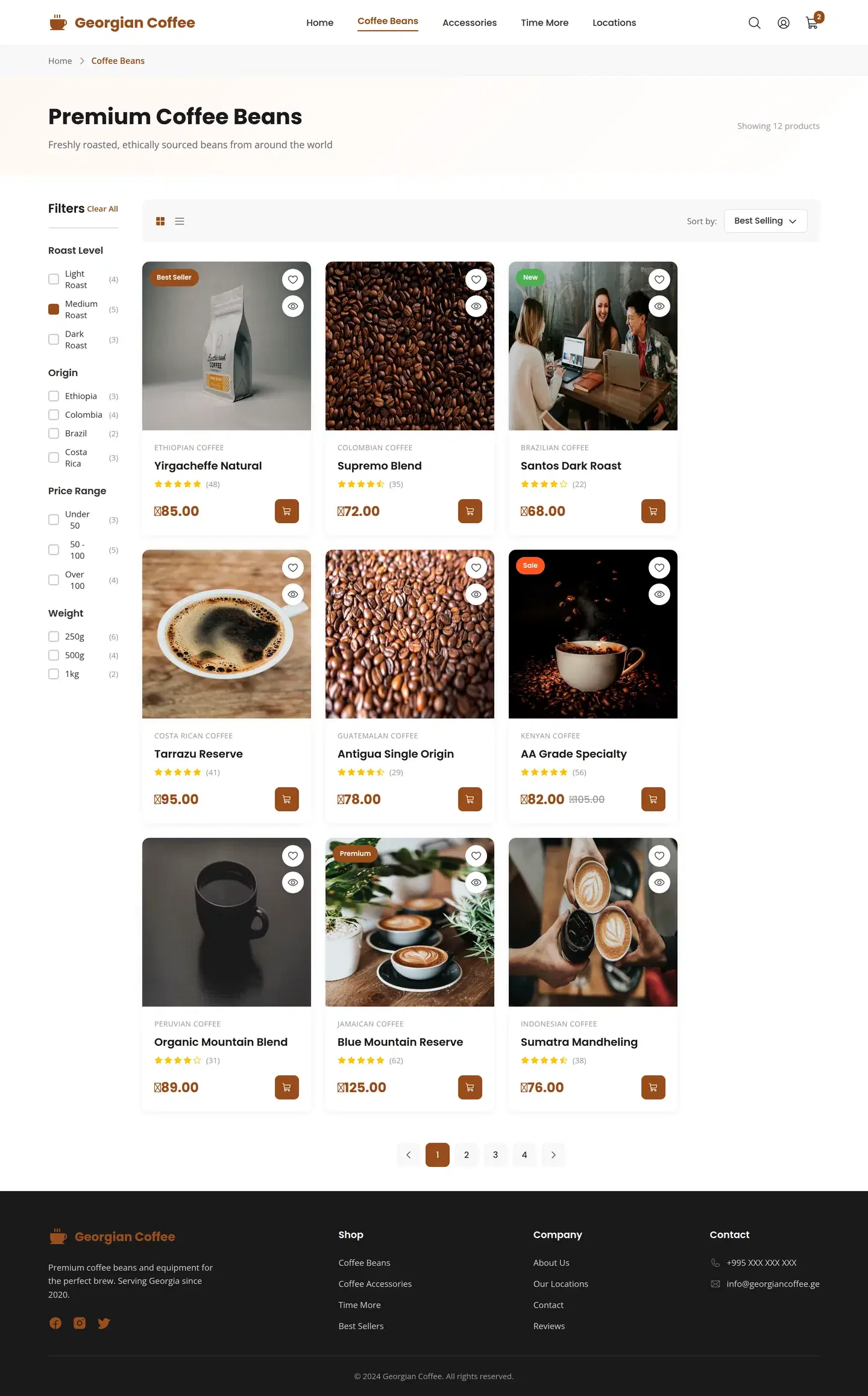 Coffee Beans and Brewing Equipment Store — full e-commerce design generated with Fluvara AI in Figma