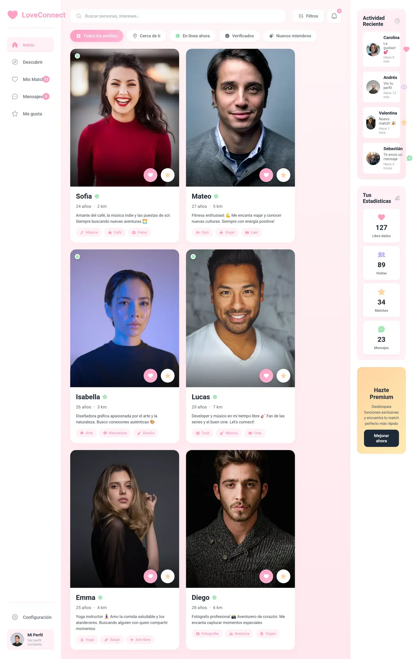 Pastel Dating App Responsive Prototype — full social & community design generated with Fluvara AI in Figma