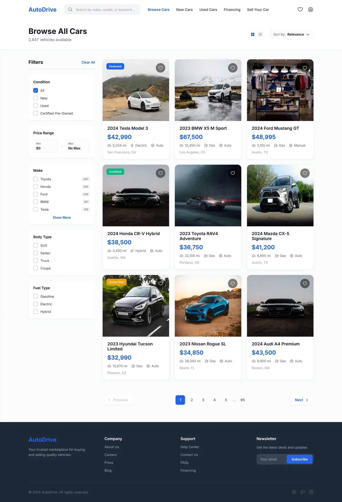 Car Marketplace with Comparison and Favorites — full marketplace design generated with Fluvara AI in Figma