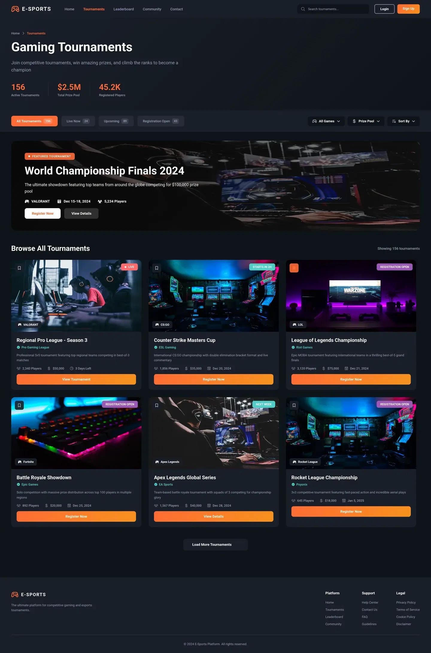 E-Sports Tournament Platform Dashboard — full entertainment & media design generated with Fluvara AI in Figma