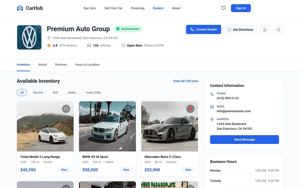 Online Car Store Desktop Website — UI design generated in Figma with AI
