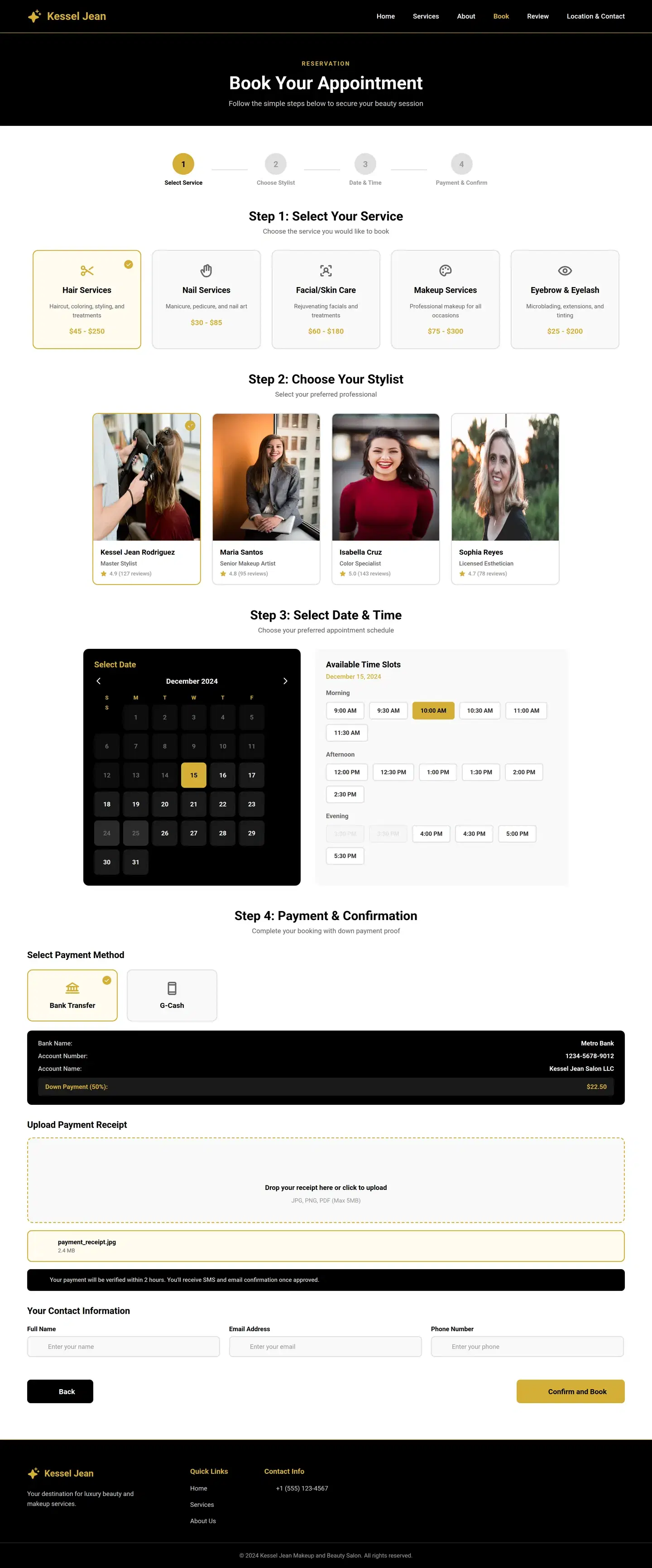 Salon Appointment Booking Web UI — full booking & travel design generated with Fluvara AI in Figma