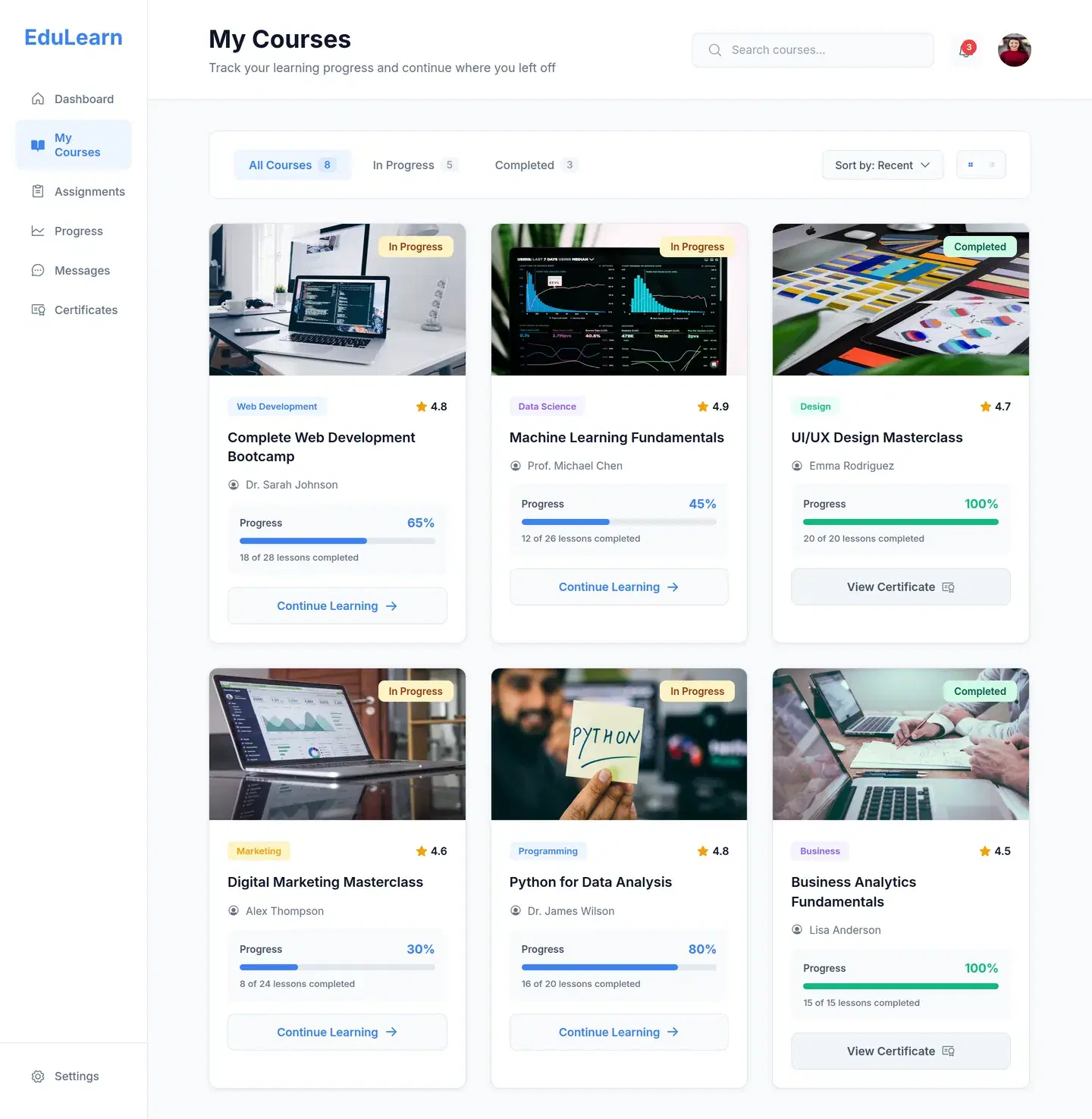 Educational Platform Landing Page With Featured Courses — full education design generated with Fluvara AI in Figma