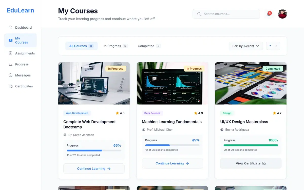Educational Platform Landing Page With Featured Courses — Education design generated in Figma with Fluvara AI