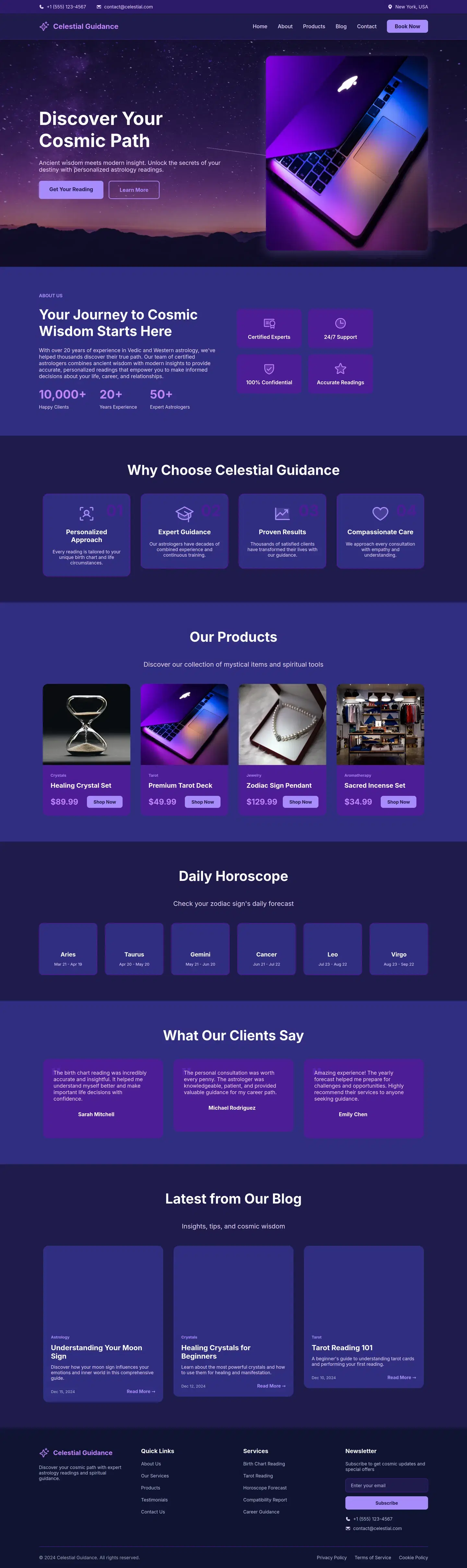 Astrology Services Landing Page With Products — full landing page design generated with Fluvara AI in Figma