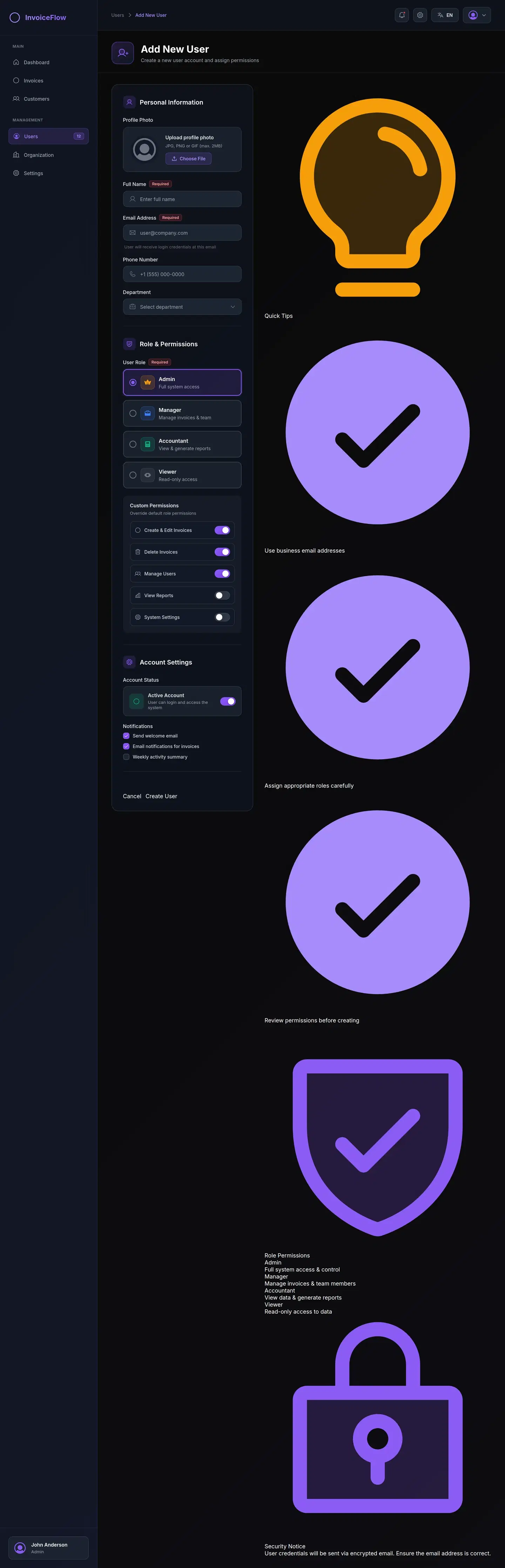 E-Invoice SaaS User And Organization Management — full saas & web app design generated with Fluvara AI in Figma