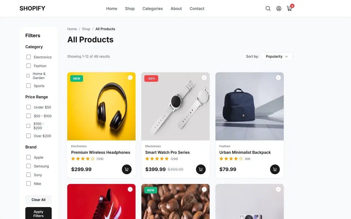 Desktop E-Commerce Product Listing Page — UI design generated in Figma with AI