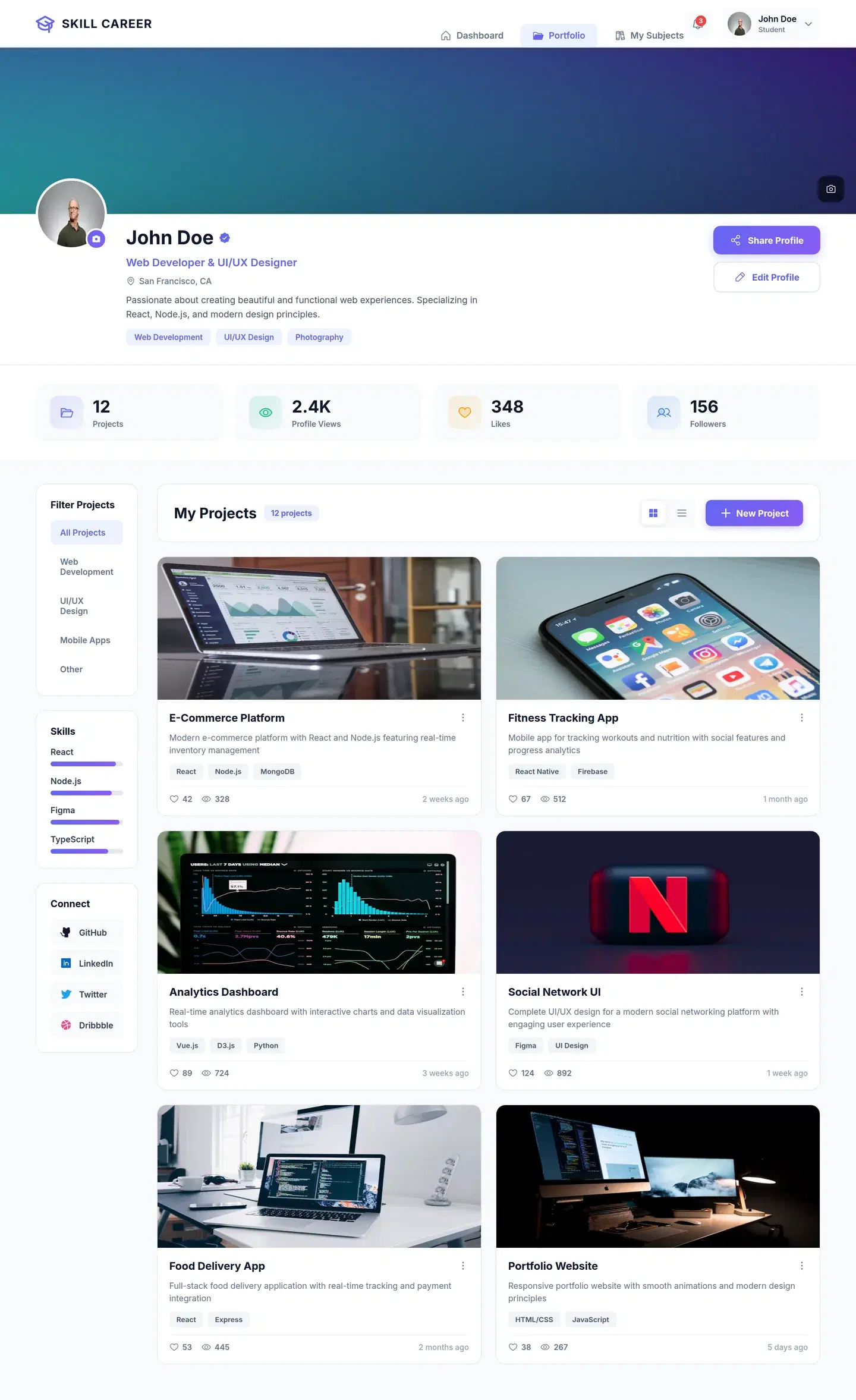 Career Skills Learning Platform Web UI — full education design generated with Fluvara AI in Figma