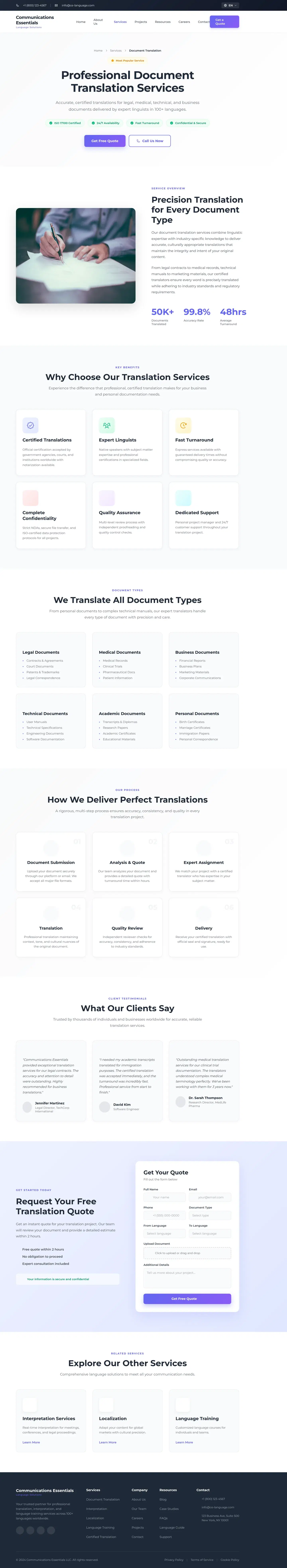 Translation Agency Project Detail and Blog Pages — full landing page design generated with Fluvara AI in Figma