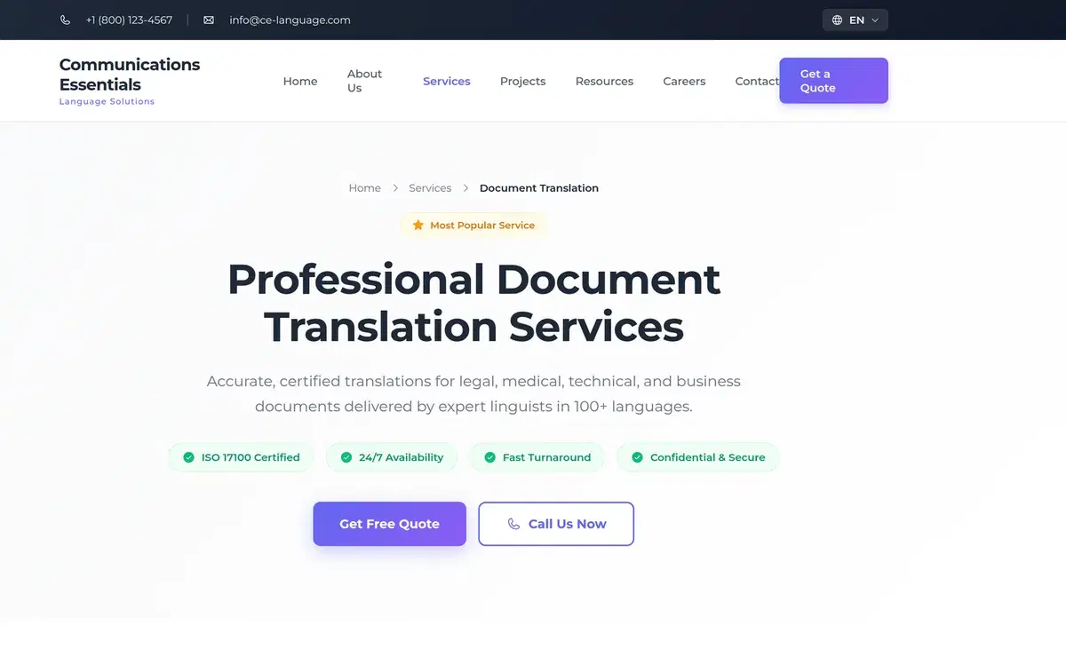 Translation Agency Project Detail and Blog Pages — UI design generated in Figma with AI