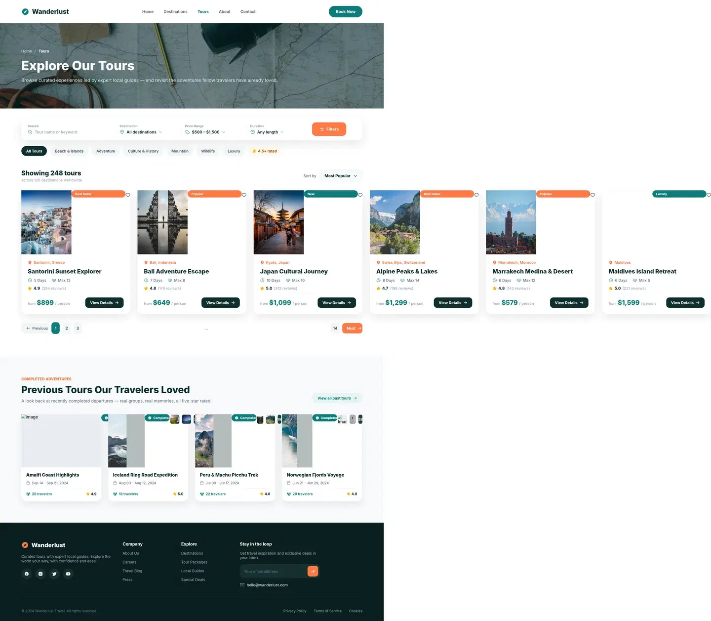 Tour Guide Website Home Page — full booking & travel design generated with Fluvara AI in Figma