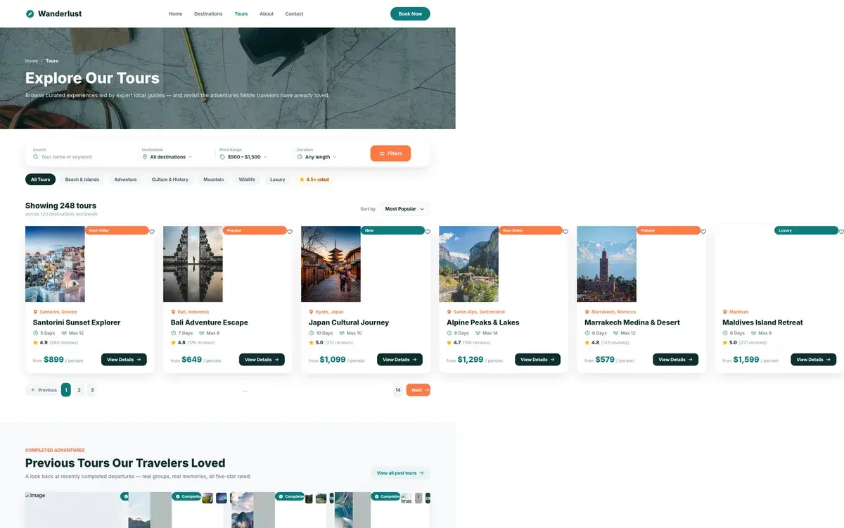 Tour Guide Website Home Page — UI design generated in Figma by Fluvara AI