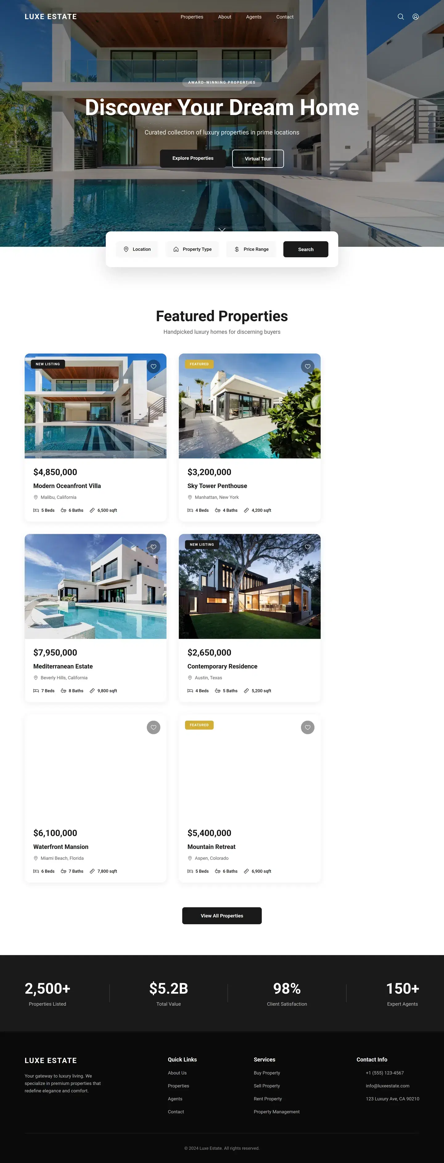 Interactive Real Estate Property Listing Website — full real estate design generated with Fluvara AI in Figma