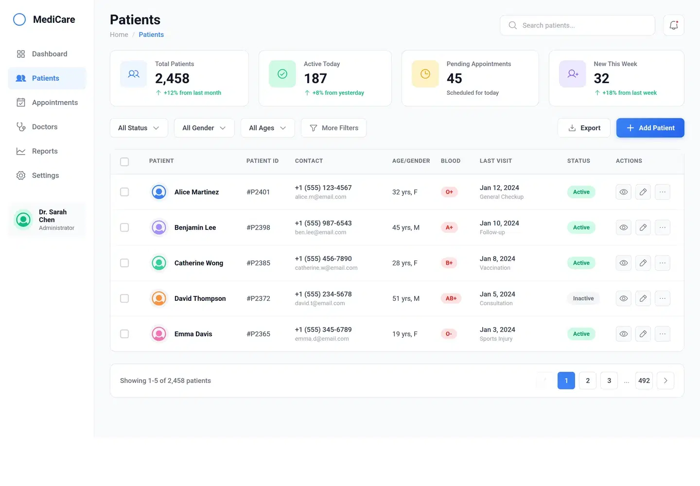Clinic Front Desk Appointment Booking App — full health & medical design generated with Fluvara AI in Figma