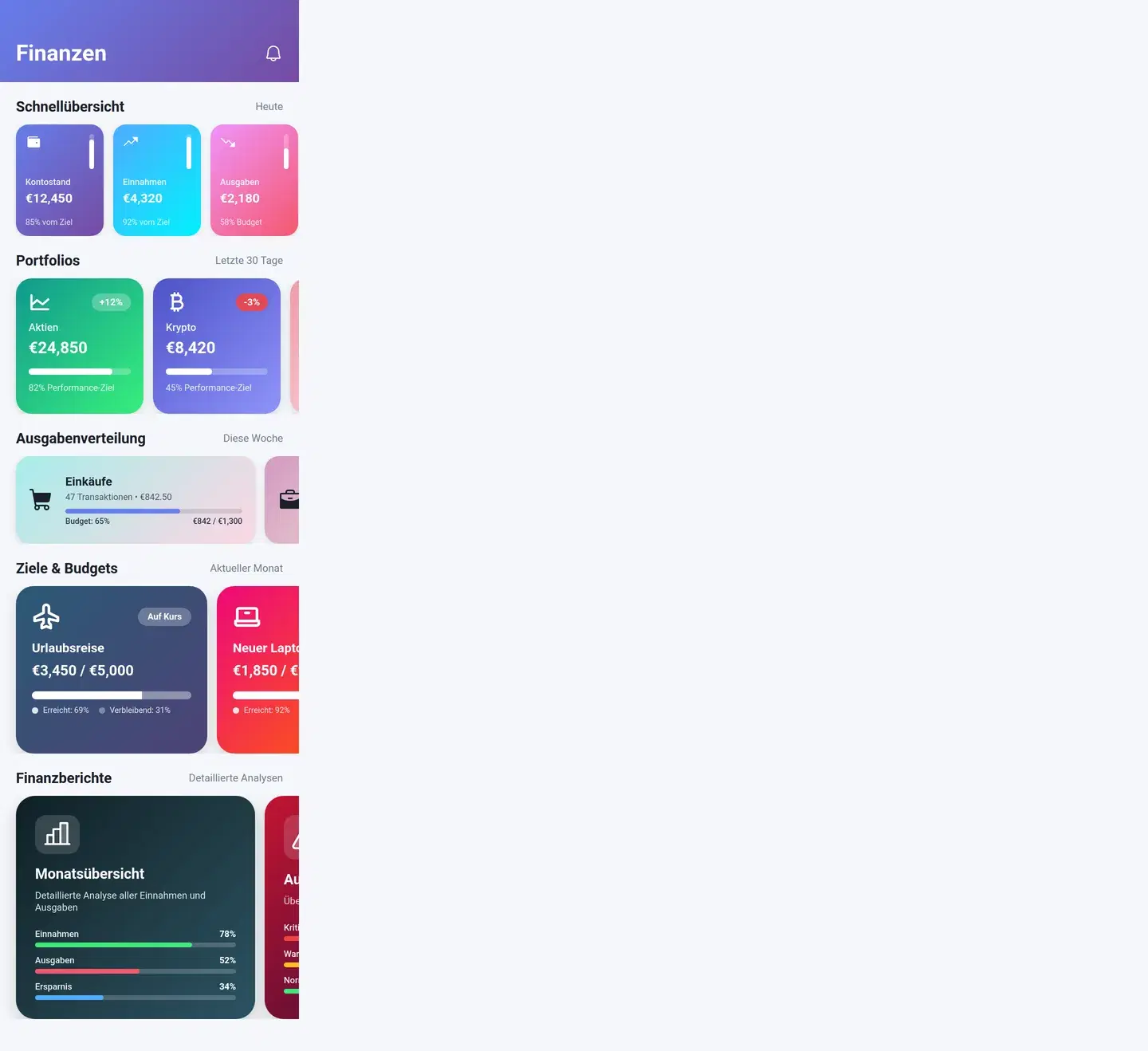 Finance App Card Carousel Screen — full finance & fintech design generated with Fluvara AI in Figma