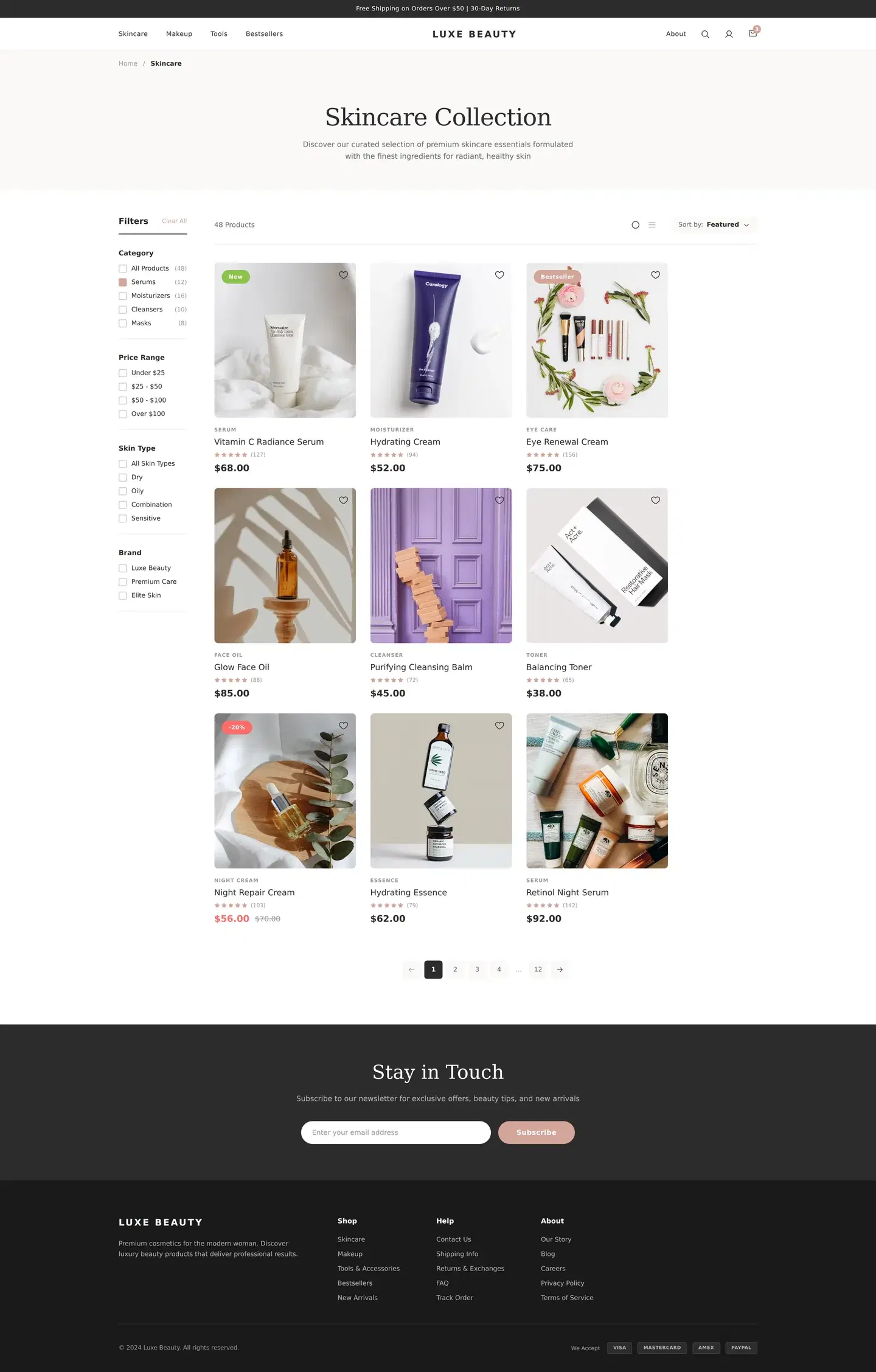 Luxury Beauty E-Commerce Desktop Storefront — full e-commerce design generated with Fluvara AI in Figma